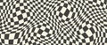 Trippy checkerboard background. Retro psychedelic checkered wallpaper. Wavy groovy chessboard surface. Distorted Royalty Free Stock Photo