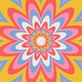 Trippy Infinite Flower optical illusion background design in bright groovy colors. Contour vector illustration.