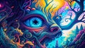 Trippy and psychedelic artwork in Retro hippie style, Generative AI