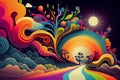 Trippy and psychedelic artwork. Surreal illustration in vivid multicolors. Road theme Royalty Free Stock Photo