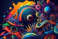 Trippy and psychedelic artwork. Surreal illustration in vivid multicolors Royalty Free Stock Photo