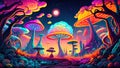 Trippy and psychedelic artwork in Retro hippie style, Generative AI