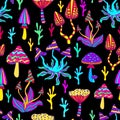 Trippy Psychedelic Mushrooms Seamless Pattern