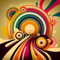 Trippy Retro Background for Psychedelic 60s-70s Rainbow Colors and Groovy Geometric Wavy Pattern in Pop Art style.