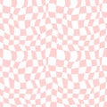 Trippy, retro 70s chessboard, check, grid seamless pattern with pink and white