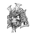 Trippy warrior skull samurai outline