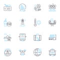 Trips linear icons set. Adventure, Safari, Excursion, Expedition, Trek, Road trip, Vacation line vector and concept