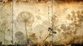 A triptych of abstract autumn background in vintage style. Chemigram and photogram image