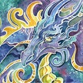 Triptych Chinese dragon head set colorful drawn