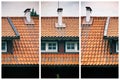 Triptych of red tiled mansard roof Royalty Free Stock Photo
