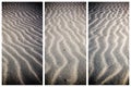 Triptych of wavy lines pattern on sand Royalty Free Stock Photo