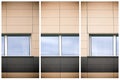 Triptych of windows and wall of modern building