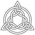 Trinity knot in black. Celtic symbol also known as Triquetra. Isolated background.