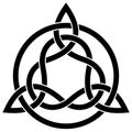 Trinity knot in black. Celtic symbol also known as Triquetra. Isolated background.