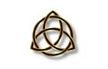 Triquetra geometric logo, Gold Trinity Knot, Wiccan symbol for protection. Vector golden and black Celtic knot