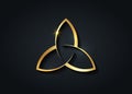 Triquetra gold logo, Trinity Knot, Pagan Celtic symbol Triple Goddess. Wicca golden sign, book of shadows, Luxury Vector Wiccan Royalty Free Stock Photo