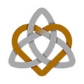 Triquetra with heart made of metal wires. Trinity love symbol.