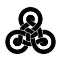 Triquetra knot sign made of two intertwined ribbons. Modern stylization of celtic trinity symbol