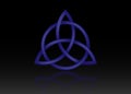 Triquetra logo, Trinity Knot, Wiccan symbol for protection. 3D Vector blue Celtic trinity knot set isolated on black background. W