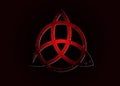 Triquetra logo, Trinity Knot, Wiccan symbol for protection. 3D Vector dark red Celtic trinity knot set isolated on black backgroun