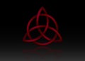 Triquetra, Trinity Knot, Wiccan symbol for protection. Vector red Celtic trinity knot set isolated on black background.