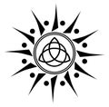 Triquetra in stylized sun, tattoo, black and white, isolated. Royalty Free Stock Photo