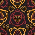 Triquetra trefoil seamless pattern red and orange tone on black