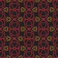 Triquetra trefoil seamless pattern red and orange tone on black