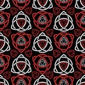 Triquetra trefoil seamless pattern red and white tone on black