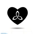 Heart vector black icon, Love symbol. Triquetra, Trinity or Celtic knot isolated vector symbol in heart. Valentines day sign, embl