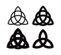 Triquetra - Wiccan symbol from Charmed. Celtic Pagan trinity knots different forms. Vector icons of ancient emblems. Royalty Free Stock Photo