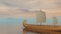 Trireme boat on the ocean - 3D render