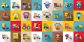 Trishaw icons set flat vector. Bike indian transport