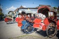 Trishaws in the street of Surakarta, Indonesia Royalty Free Stock Photo