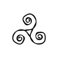 Triskelion or Triskele spiral triangle hand drawn shabby symbol