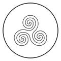 Triskelion or triskele symbol sign icon outline black color vector in circle round illustration flat style image