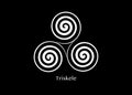 Triskelion or triskele symbol. Triple spiral Celtic sign. Wiccan fertility symbols logo design. Art print tattoo simple flat icon Royalty Free Stock Photo