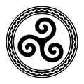 Triskele, triskelion within a circle frame with white wavy line