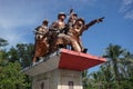 Blitar, East Java, Indonesia - April 10th, 2020 : Trisula monument. The trident monument was built to commemorate the hero who die