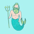 Triton in a crown with a trident. Royalty Free Stock Photo