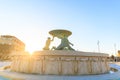 Triton Fountain at the City Gate entrance to Valletta on Malta, spring evening