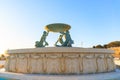 Triton Fountain at the City Gate entrance to Valletta on Malta, spring evening