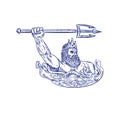 Triton Wielding Trident Drawing Blue Royalty Free Stock Photo