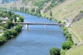 Trittenheim, Germany - 06 01 2021: small boat under the Mosel bridge Trittenheim