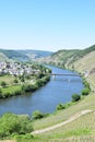 Trittenheim, Germany - 06 01 2021: Mosel curve with the bridge to Trittenheim