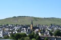 Trittenheim, Germany - 06 01 2021: Village Trittenheim with a vineyards hill in background, Eifel side Royalty Free Stock Photo