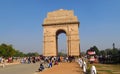 Triumph arc in the city center of Delhi with many people around