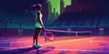 A Triumph on the Court Illustrated Female Tennis Player Shines in Wimbledon Colors. Generative AI