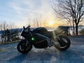 Triumph Daytona racing bike in sunset beautiful day in Norway