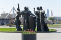 Moscow/Russia - May 3, 2019: The `Triumph of Labour, Peace to the World` sculpture at the entrance to the Moscow park `Museon`